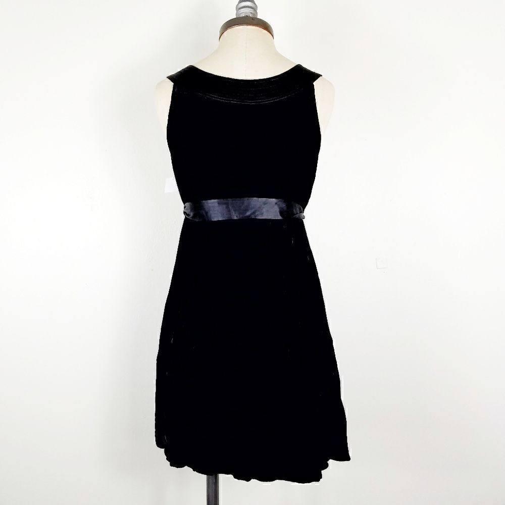 Joie Velvet Little Black Dress • Silk Details • A-Line Belted Sleeveless LBD - Picture 5 of 7